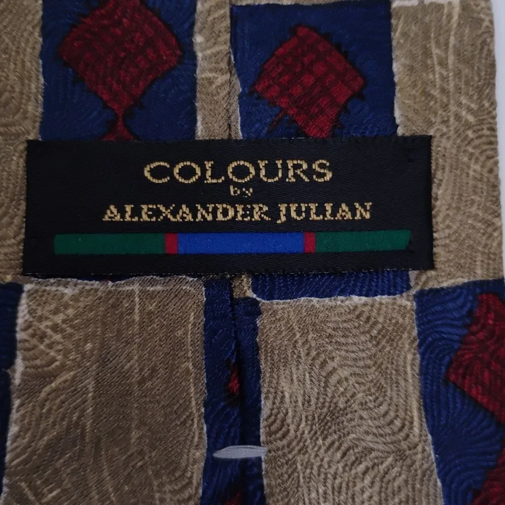 Vintage Colours by Alexander Julian Necktie Burgundy Brown  Multipattern Silk